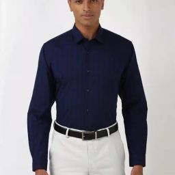 Peter England Navy Regular Fit Striped Shirt-image-90