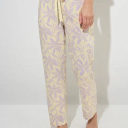 Wunderlove by Westside Yellow Floral Patterned Mid-Rise Lounge Pants-image-71
