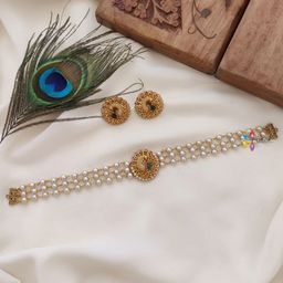 Rujve Jewellery 18K Gold Plated Stone Studded & Beaded Jewellery Set-14