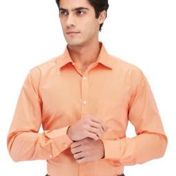 Park Avenue Orange Slim Fit Striped Shirt-image-3