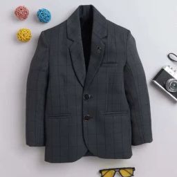 Fourfolds Boys Grey Checks Full Sleeves Blazer-image-85