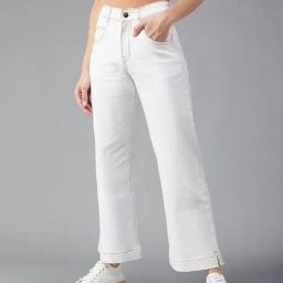 DOLCE CRUDO White Denim Flared Fit Mid Rise Jeans-picture-49