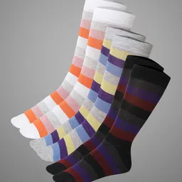 VIMAL JONNEY Pack of 3 Striped Cotton Calf Length Socks-image-32