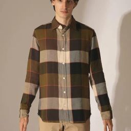 Selected Homme Olive Cotton Slim Fit Checks Shirt-image-85