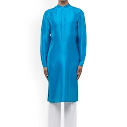 SDS By Kushal Shah Mandarin Collar Pleated Silk Straight Kurta With Trousers-image-33