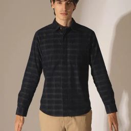 Selected Homme Navy Cotton Regular Fit Checks Shirt-image-84