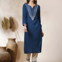 Fashor Teal Embroidered Straight Kurta-image-46