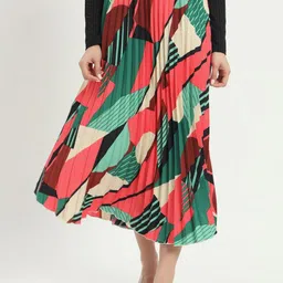 OTABU Abstract Printed A-Line Flared Midi Skirt-picture-9