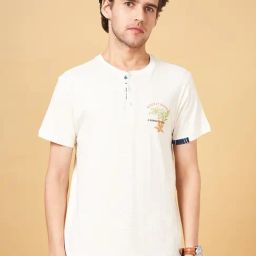 Urban Ranger by Pantaloons Off White Cotton Slim Fit Henley T-Shirt-41