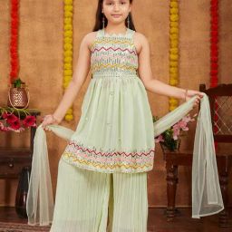 Aarika Kids Sea Green Embellished Kurta, Sharara with Dupatta-image-79