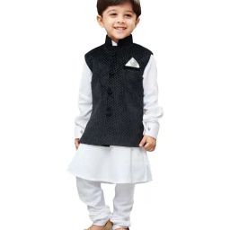 VASTRAMAY Kids White Cotton Printed Kurta Set-image-37