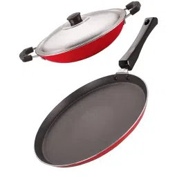 Nirlon Non-Stick Red Aluminium Tawa & Appa chatti cookware cooking set-34