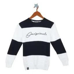 Monte Carlo Kids Navy & White Cotton Color Block Pattern Pullover-35