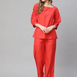 Cottinfab Rayon Red Striped Top With Pyjamas-picture-19