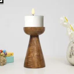 Homesake Walnut Cubist Brown Wood Small Pillar Candle Stand-image-32