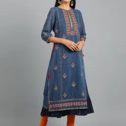 Wishful by W Blue Embroidered A Line Kurta-image-63