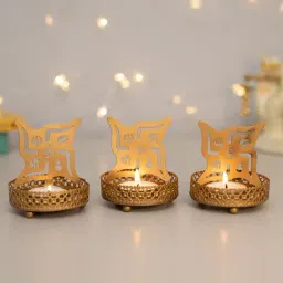 Homesake Shadow Sathiya Gold Metal Tea Light Holder - Set of 3-image-92