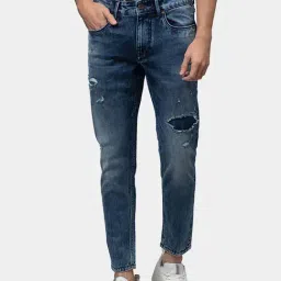 Being Human Blue Cotton Slim Fit Distressed Distressed Jeans-image-59