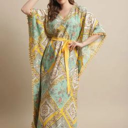 Claura Multicolor Floral Print Kaftan Nighty-picture-46
