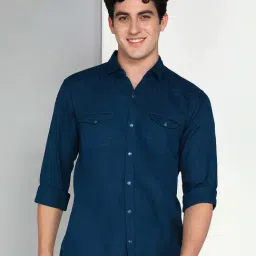 Kuons Avenue Teal Slim Fit Shirt-image-6