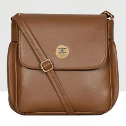 Esbeda Tan Solid Medium Sling Handbag-4