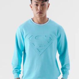 The Souled Store Official Superman: Hope Sky Blue Printed Oversized Sweatshirt-image-0