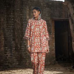 Akiso Brick Red Oversized Button Down Shirt Style Kurta withStraight Pants Co-Ord Set (Set Of 2)-image-36
