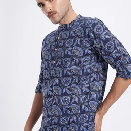 Anouk Rustic Floral Printed Pure Cotton Band Collar Roll-Up Sleeves Straight Kurta-picture-30