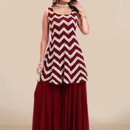 PARROT CREATION Embroidered Straight Sequinned Kurti With Sharara And Dupatta-picture-43