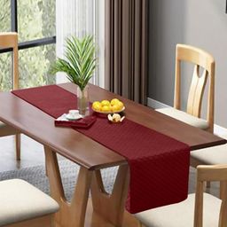 Homerz Maroon Geometric Textured Rectangular 6 Seater Velvet Dining Table Runner-8