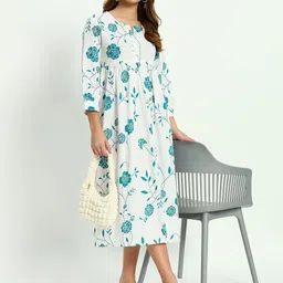 ASHRU Floral Printed Fit & Flare Ethnic Midi Dress-image-1