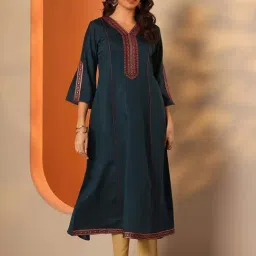 Libas Blue Straight Fit Embroidered Kurta-picture-24