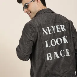 HERE&NOW Typography Printed Denim Truckers-image-5