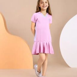 U.S. Polo Assn. Girls Light Pink Knife Pleat Cotton Dress-image-64