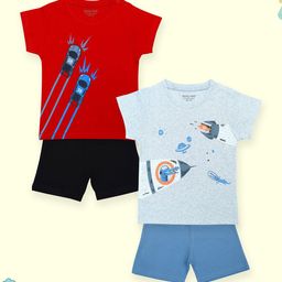Miss & Chief Kids Pack Of 2 Printed Round Neck Pure Cotton T-shirt With Shorts-image-94