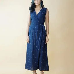 Akiso Navy Blue Cotton Printed Sleeveless Jumpsuit-image-50