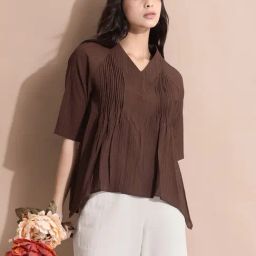 RAREISM Rust Blended Solid Short Sleeves Top-picture-42