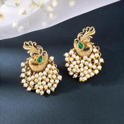 Peora Traditional Green-White Gold-Plated Beads Drop Earring-image-52