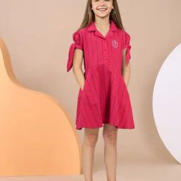U.S. Polo Assn. Girls Red Vertical Stripe Cotton Dress-image-63