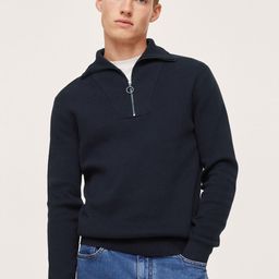 MANGO MAN Men Navy Blue Ribbed Pullover-picture-45