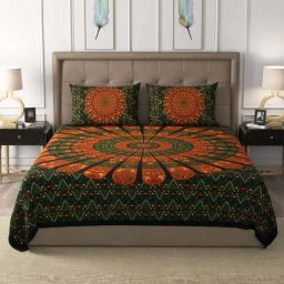 JaipurFabric Moss Green 100% Pure Cotton 180 TC Double Bedsheet with 2 Pillow Covers-image-17
