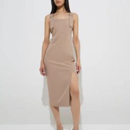 Nuon by Westside Beige Solid Shift Dress-image-72