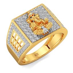 Joyalukkas 18k Yellow Gold & Diamond Shree Ganesh Ring for Men-image-44