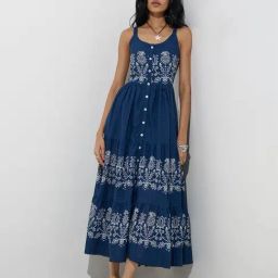 Bombay Paisley by Westside Indigo Printed Cotton A-Line Dress-image-97