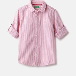 United Colors of Benetton Boys Red & White Cotton Striped Full Sleeves Shirts-image-10