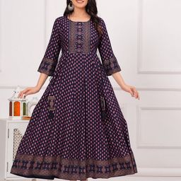 KALINI Women Liva Ethnic Motifs Printed  Fit & Flare Maxi Dress-image-51
