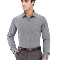 Park Avenue Grey Slim Fit Striped Shirt-picture-10