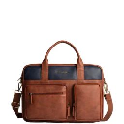 Gauge Machine Tan & Navy PU Medium Laptop Messenger Bag-16