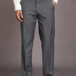 Louis Philippe Grey Regular Fit Solid Formal Trousers-image-14