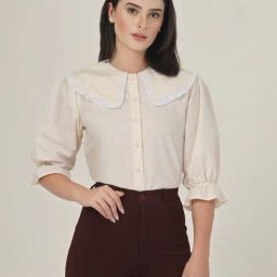 Style Quotient Women Beige Shirt With Peter Pan Collar-9